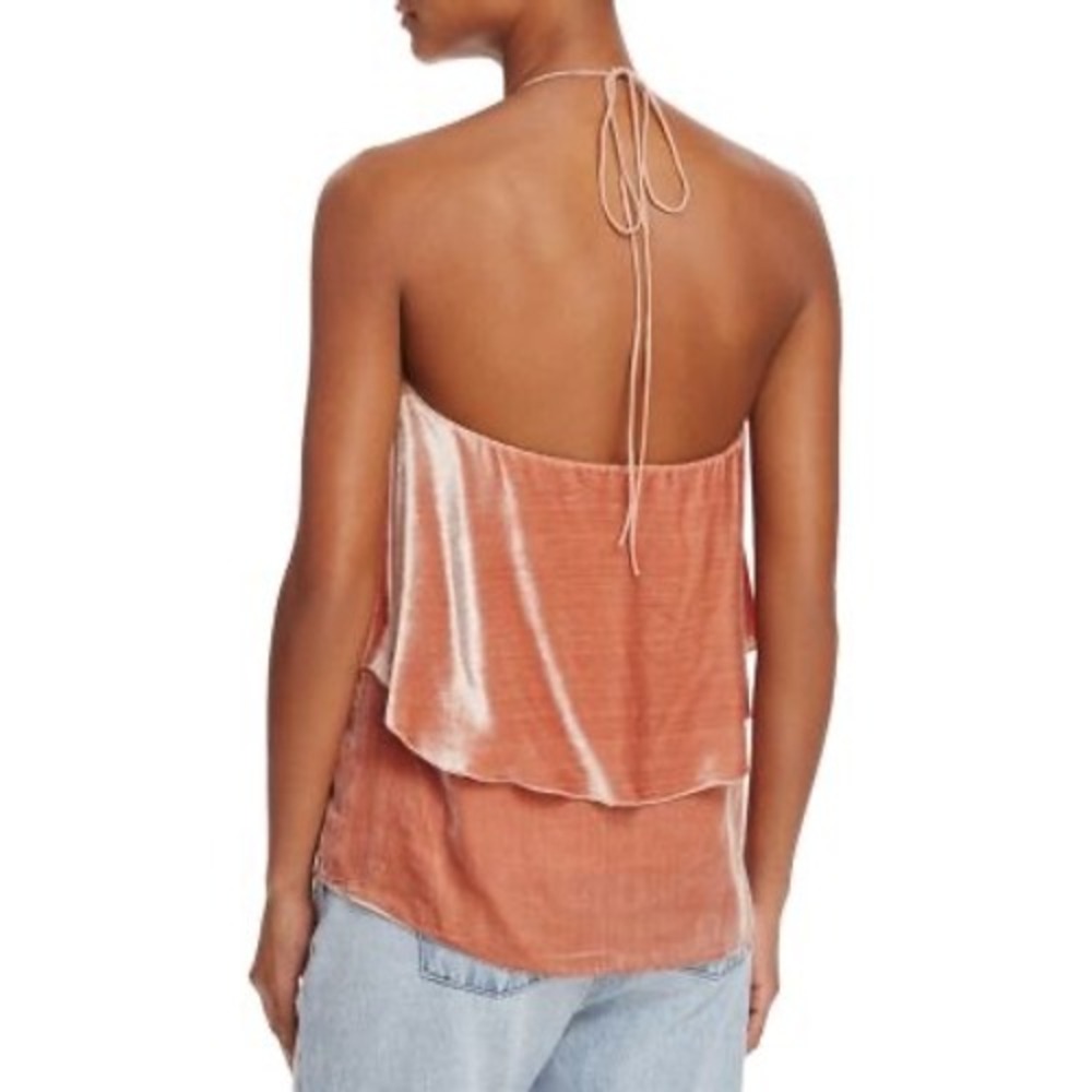 Alice + Olivia Marybeth Halter Top Large Terracotta Silk Velvet Tiered Draped - Picture 3 of 9